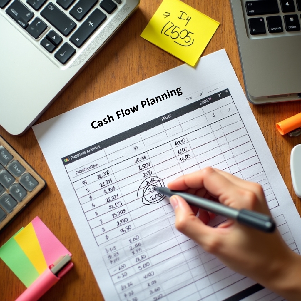 Cash flow tervezés asztalon papírokkal