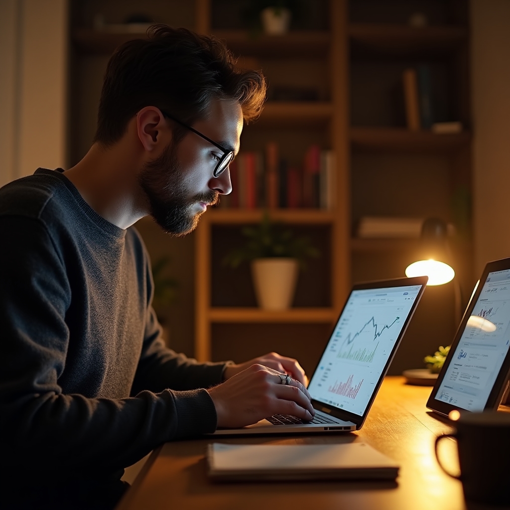 Szabadúszó vállalkozó laptoppal dolgozik